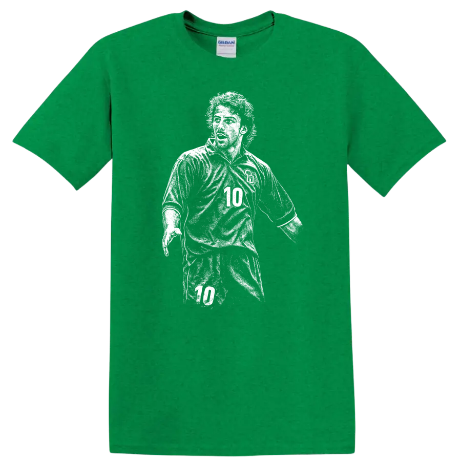 Retro soccer portrait of Alessandro Del Piero legend style T shirt - Antic Irish Green