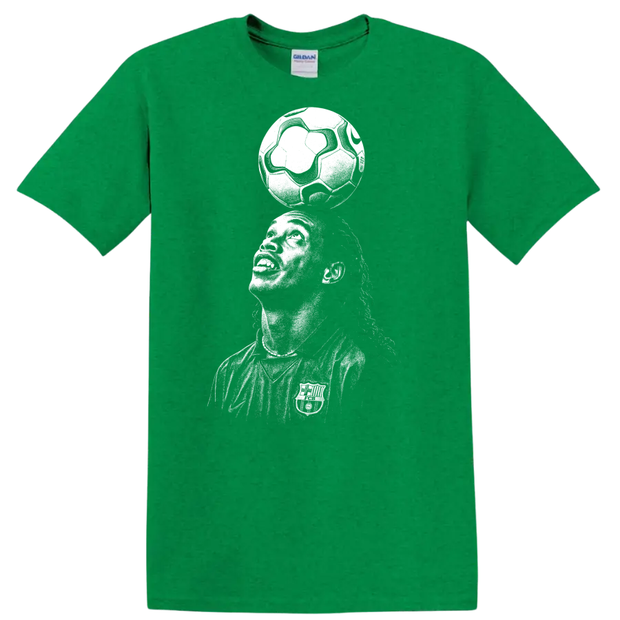 Black and white retro soccer player portrait graphic T - Antic Irish Green