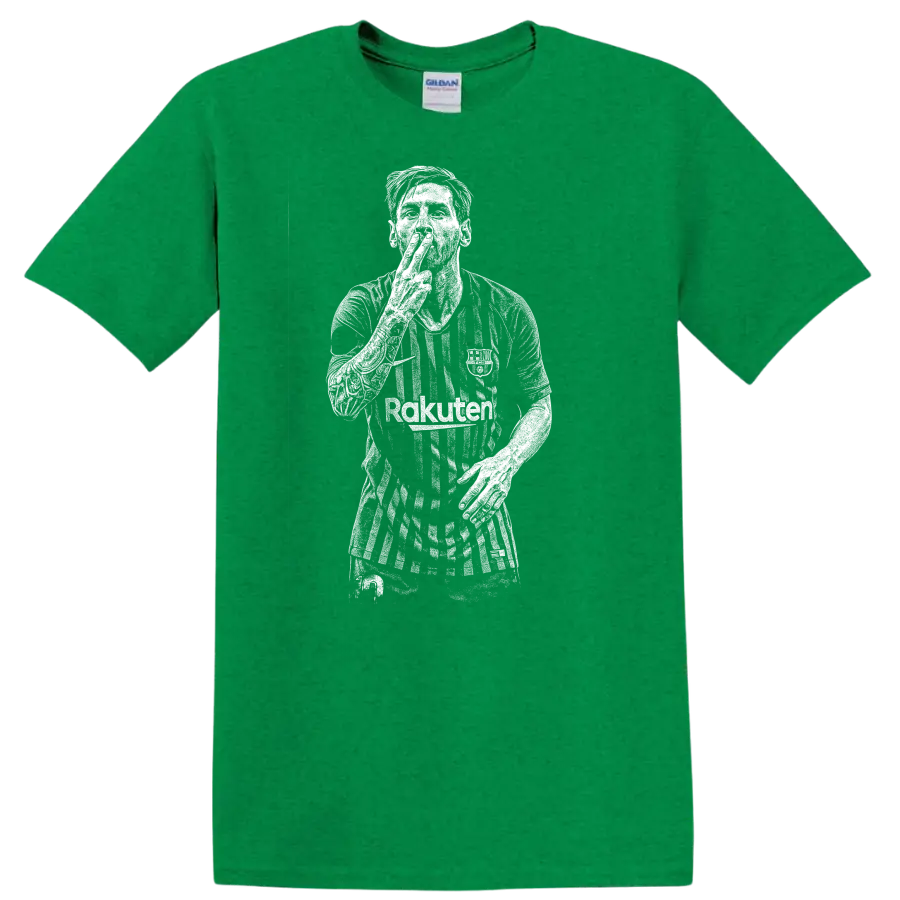Black and white retro soccer player portrait legend style T - Antic Irish Green