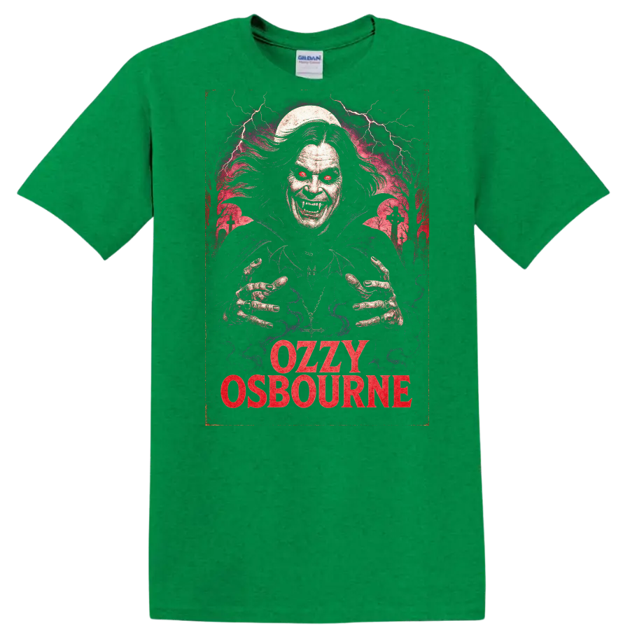 Ozzy Osbourne Retro Heavy Metal Horror Art T Shirt - Antic Irish Green