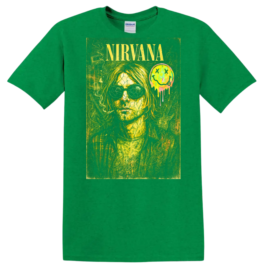 Nirvana Retro Rock Album Cover Legend Style T Shirt - Antic Irish Green