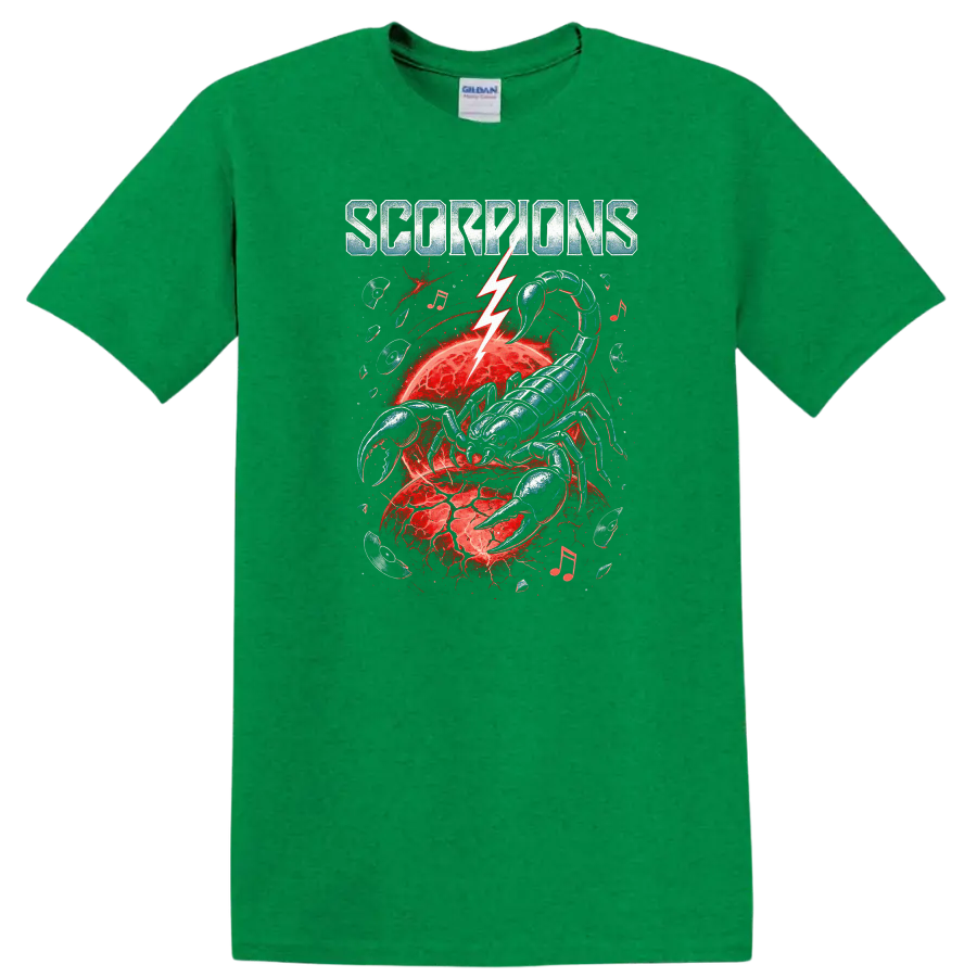 Scorpions Retro Rock Heavy Metal Album Style T Shirt - Antic Irish Green