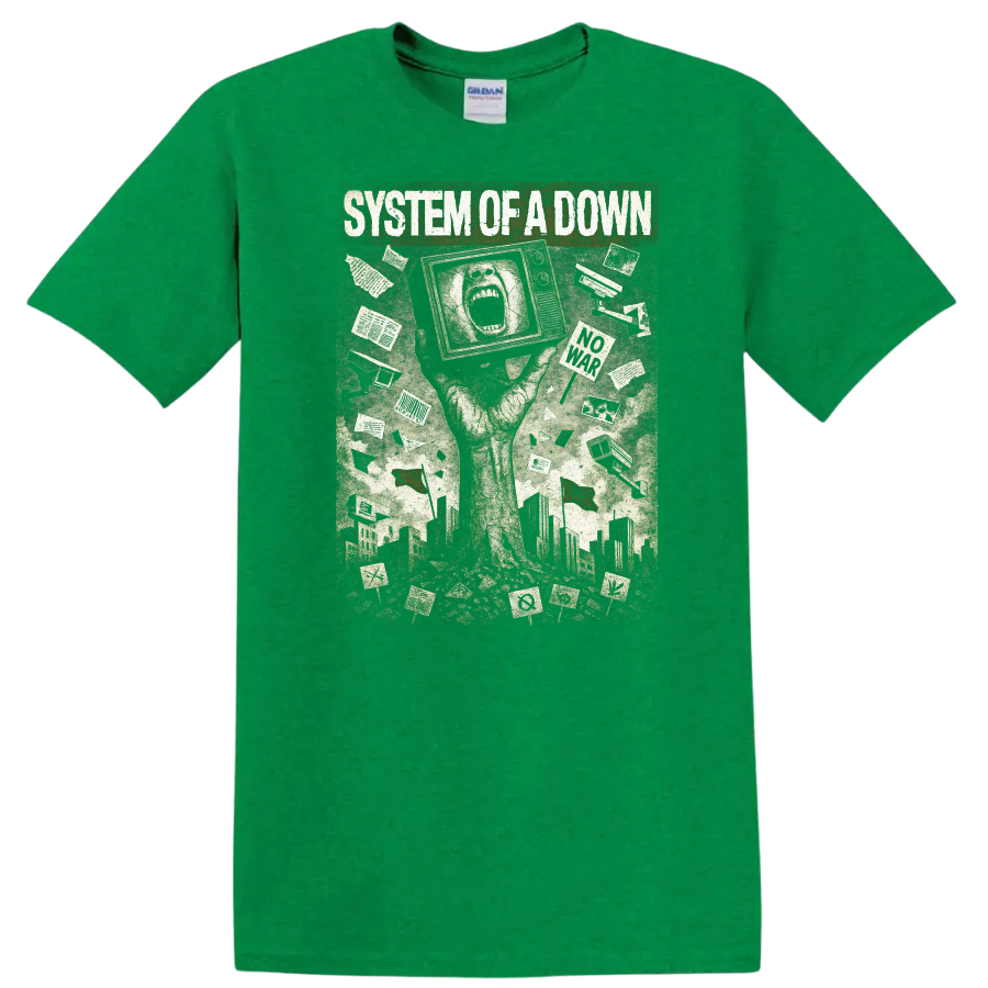 System of a Down Retro Heavy Metal Album Cover T Shirt - Antic Irish Green
