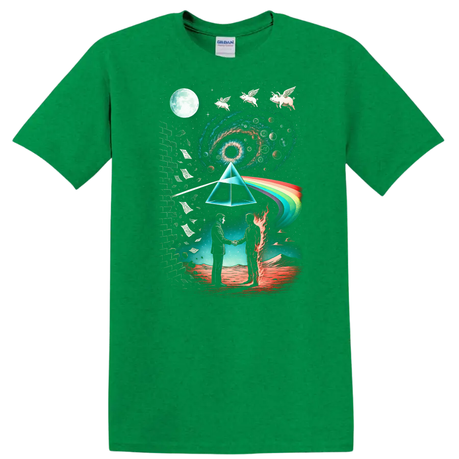 Retro Rock Cosmic Prism Heavy Metal Album Cover T Shirt - Antic Irish Green