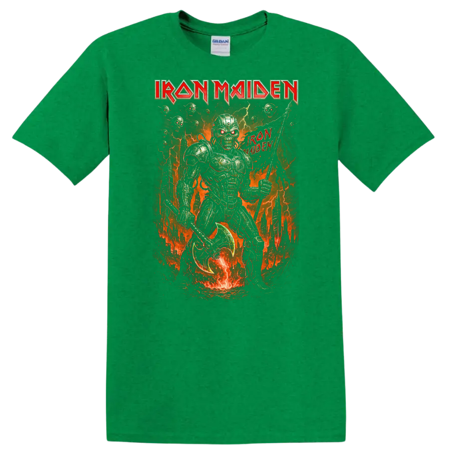 Iron Maiden Retro Heavy Metal Album Cover Style T Shirt - Antic Irish Green