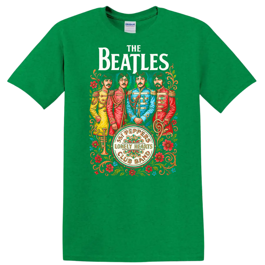 The Beatles Sgt. Pepper Inspired Retro Rock Legend T Shirt - Antic Irish Green