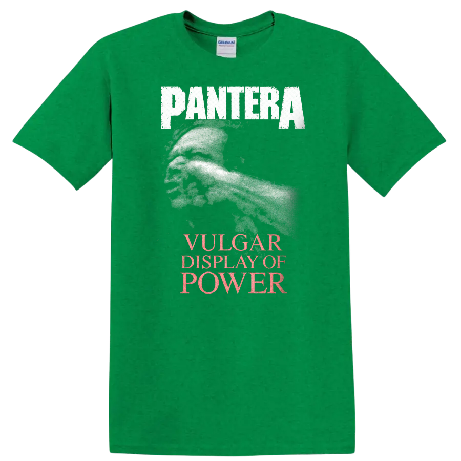 Pantera Vulgar Display of Power Heavy Metal Album Cover T Shirt - Antic Irish Green