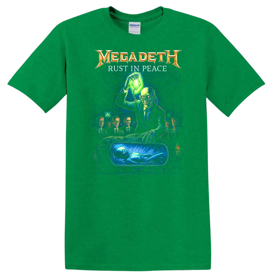 Megadeth Rust In Peace Retro Heavy Metal Album Art T Shirt - Antic Irish Green