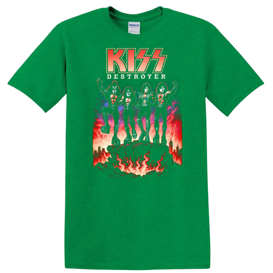KISS Destroyer Retro Heavy Metal Album Cover Legend Style T Shirt - Antic Irish Green