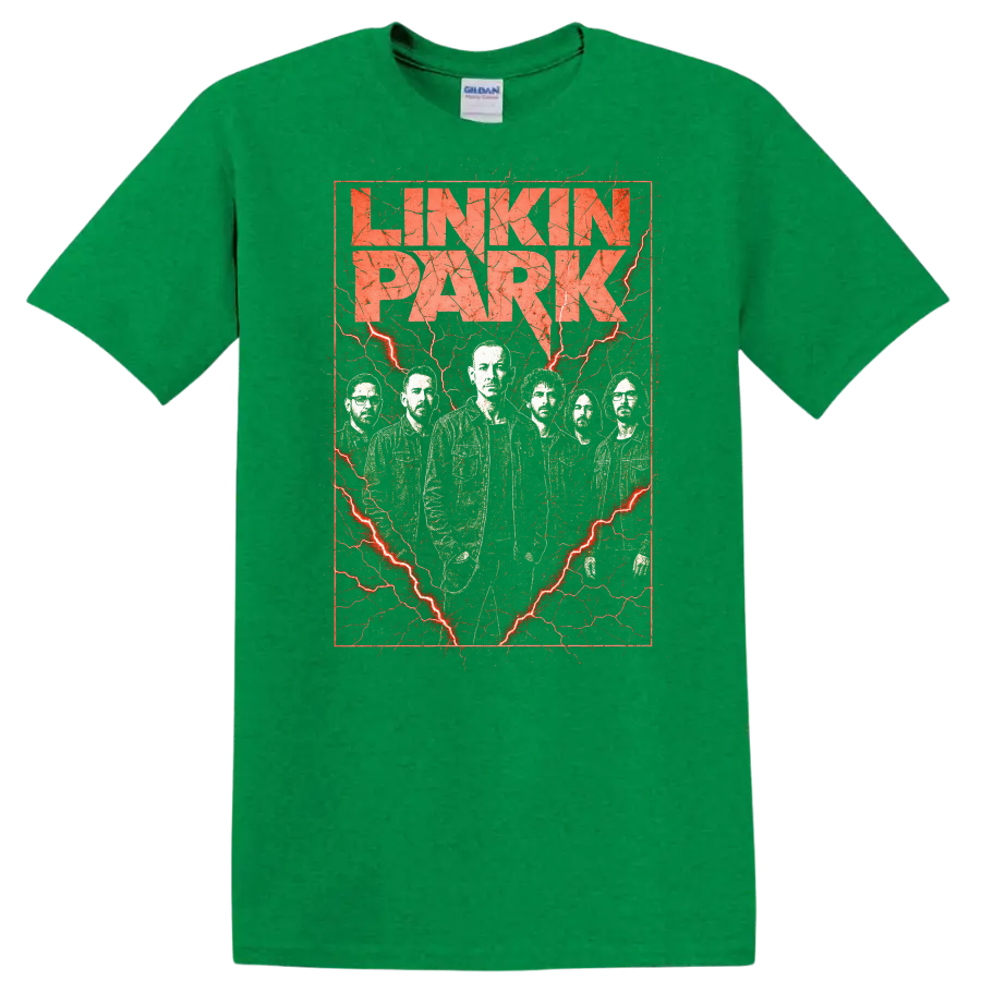 Linkin Park Retro Heavy Metal Album Cover Style T Shirt - Antic Irish Green