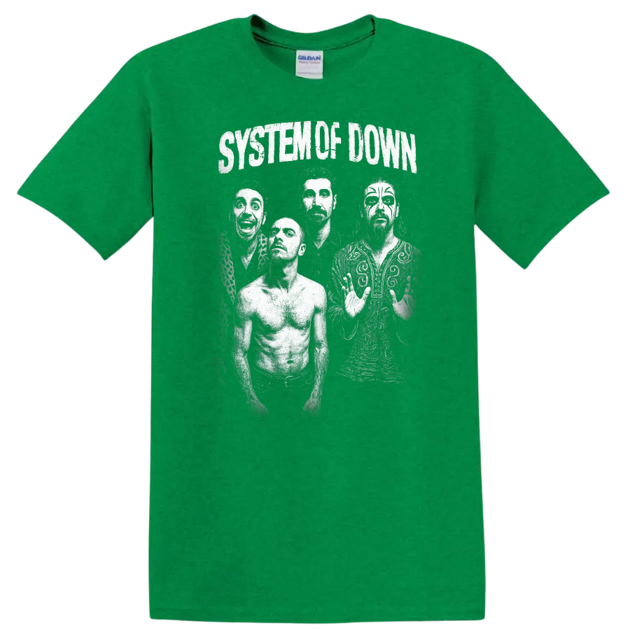 System Of Down Retro Rock Heavy Metal Band Album Cover Style T Shirt - Antic Irish Green