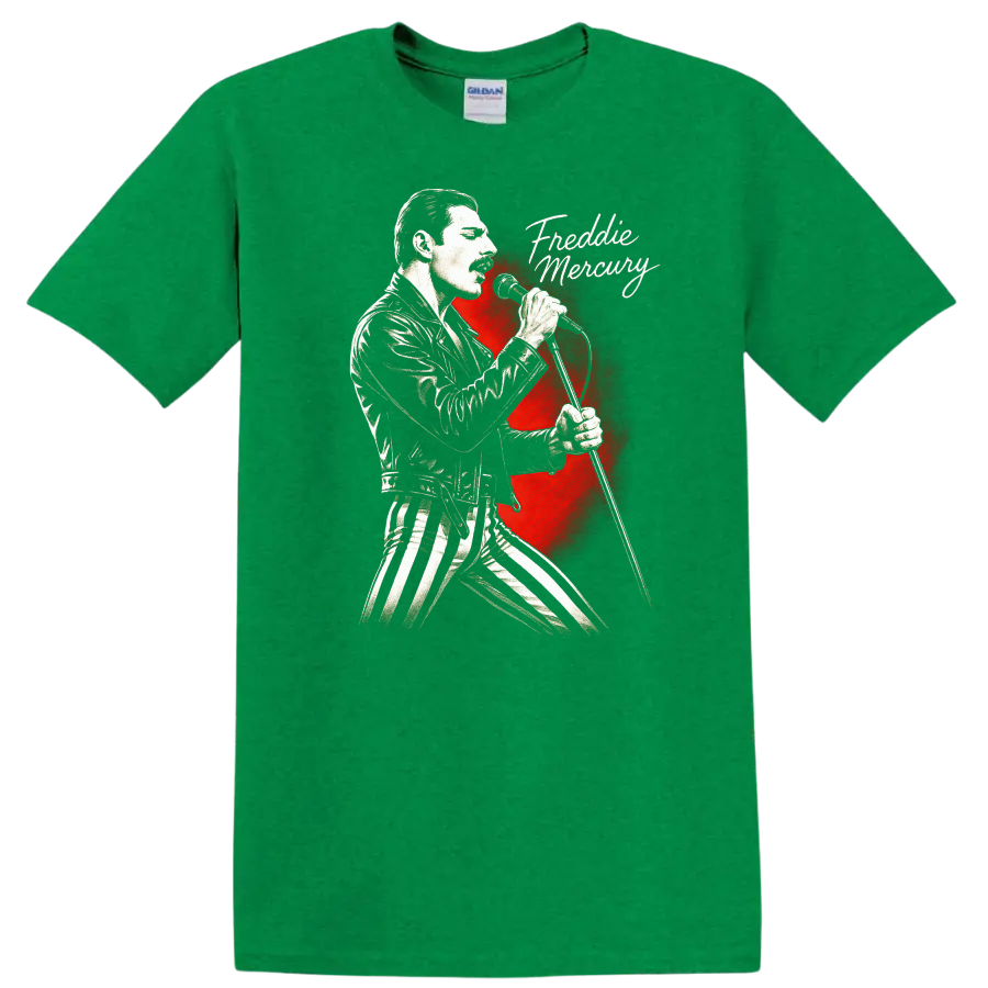 Freddie Mercury Retro Rock Heavy Metal Legend Style T Shirt - Antic Irish Green