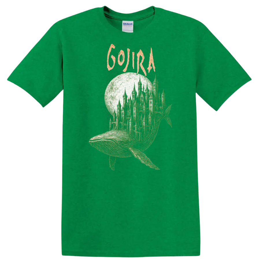 Retro Rock Whale Castle Heavy Metal Album Cover T Shirt - Antic Irish Green