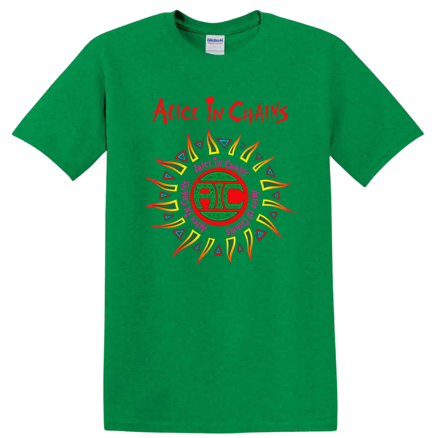 Alice In Chains Retro Heavy Metal Album Art T Shirt - Antic Irish Green
