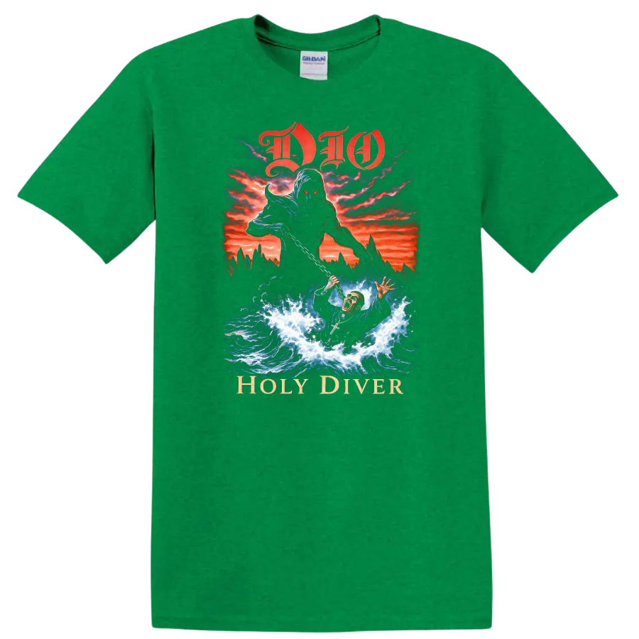 DIO Holy Diver Retro Heavy Metal Album Cover T Shirt - Antic Irish Green