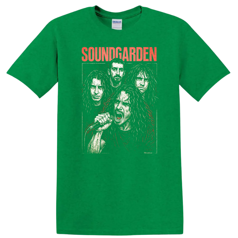 Soundgarden Retro Heavy Metal Album Cover Style T Shirt - Antic Irish Green