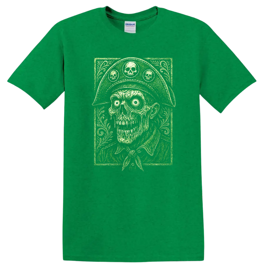 Retro Skull Heavy Metal Legend Graphic T Shirt for Rock Fans - Antic Irish Green