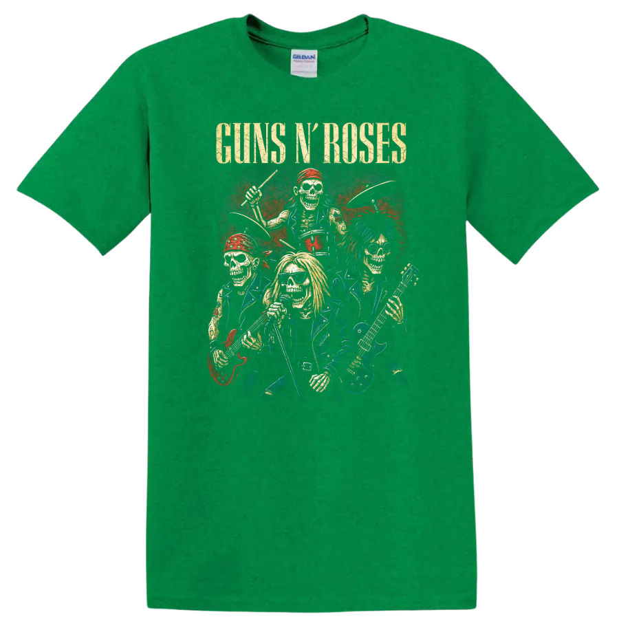 Guns N' Roses Retro Heavy Metal Band Album Cover Style T Shirt - Antic Irish Green