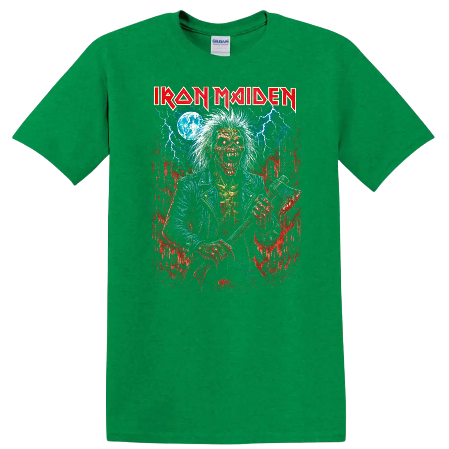 Iron Maiden Retro Heavy Metal Album Art Distressed T Shirt - Antic Irish Green