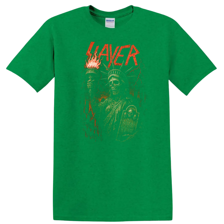 Retro Slayer Heavy Metal Album Art Skull Torch T Shirt - Antic Irish Green