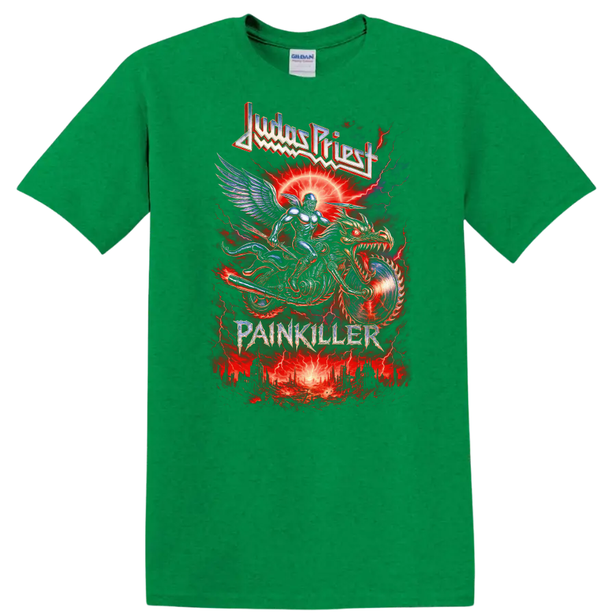 Judas Priest Painkiller Retro Heavy Metal Album Cover T Shirt - Antic Irish Green