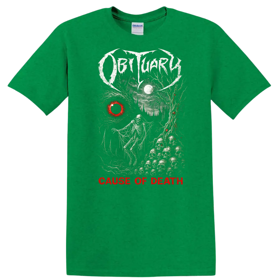 Death Metal Cause of Death Retro Heavy Metal Album Cover T Shirt - Antic Irish Green