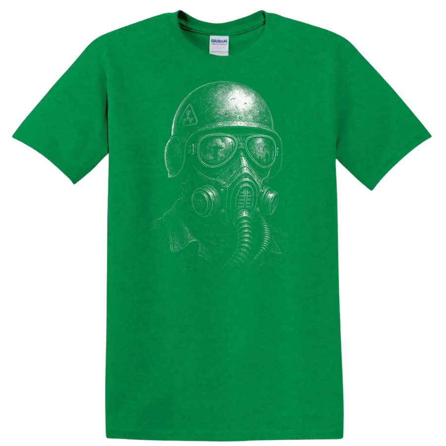 Retro Heavy Metal Gas Mask Skull T Shirt Vintage Rock Album Cover Style - Antic Irish Green