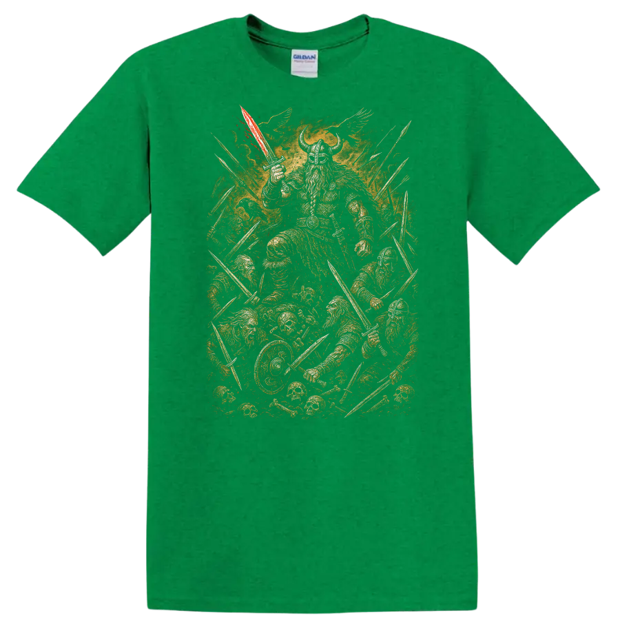 Retro Heavy Metal Warrior T Shirt Vintage Rock Album Cover Style - Antic Irish Green