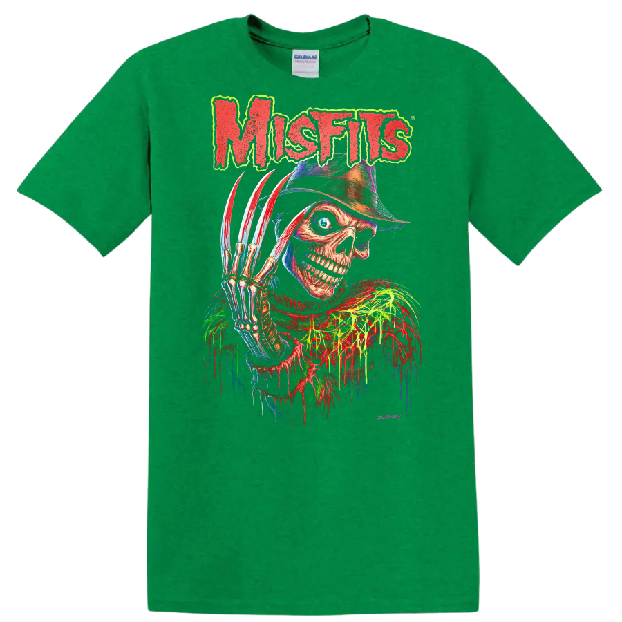 Mistfits Retro Horror Skull T Shirt Heavy Metal Album Cover Style - Antic Irish Green