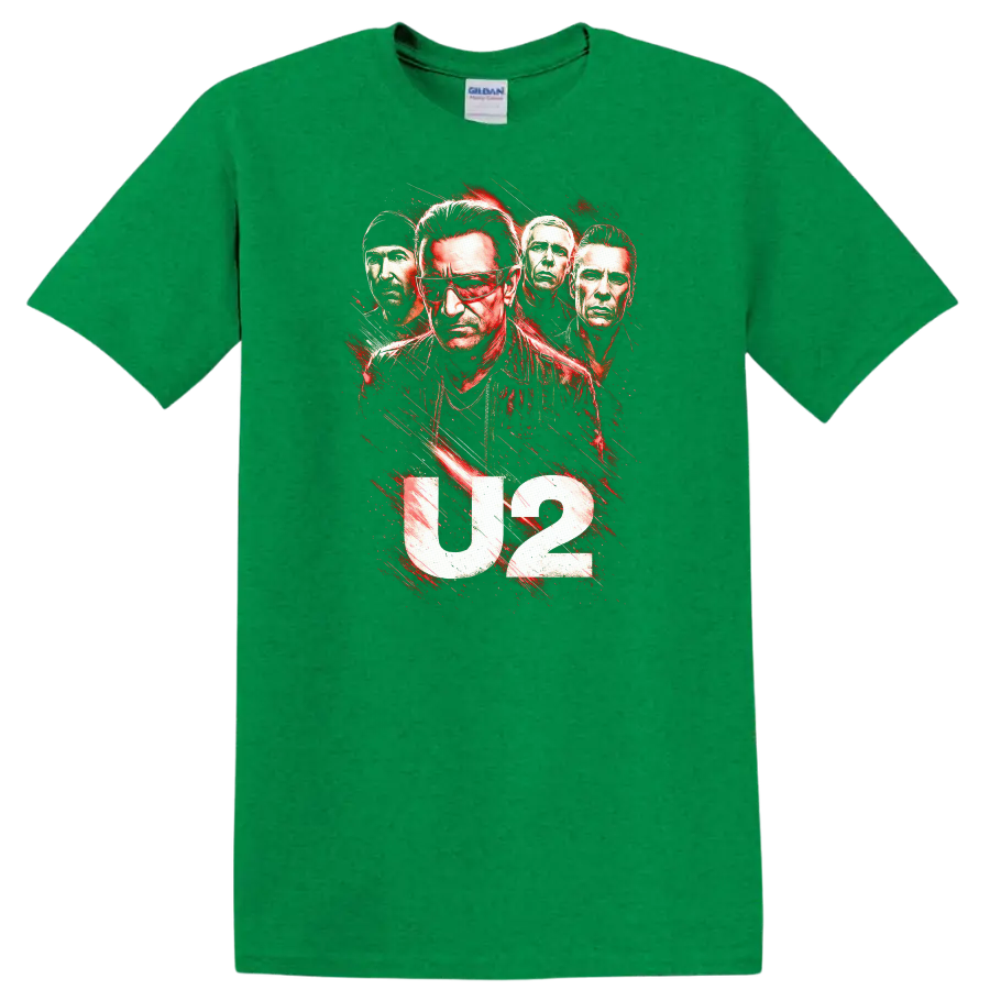 U2 Retro Rock Heavy Metal Album Cover Style T Shirt - Antic Irish Green