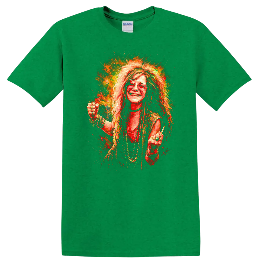 Retro Rock Legend Portrait T Shirt Heavy Metal Psychedelic Album Art - Antic Irish Green