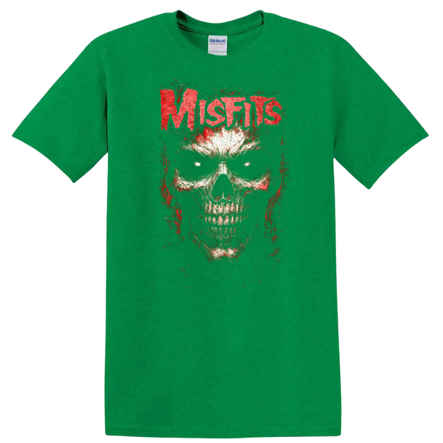 Mistis Blood Skull Retro Heavy Metal Rock Band T Shirt - Antic Irish Green