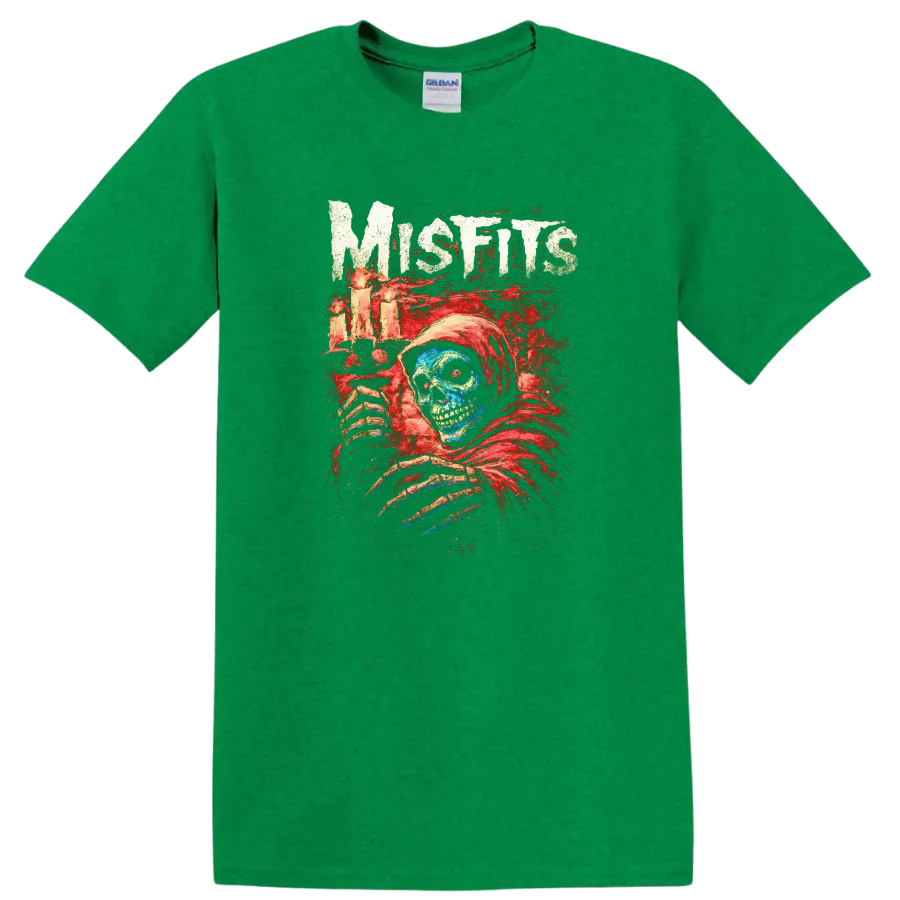 Misfits Horror Skull Heavy Metal Album Style T Shirt - Antic Irish Green