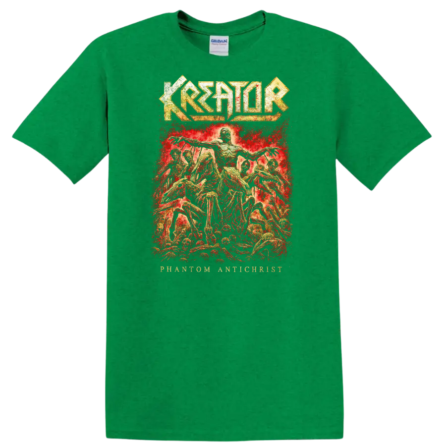 Kreator Phantom Antichrist Retro Heavy Metal Album Cover T Shirt - Antic Irish Green