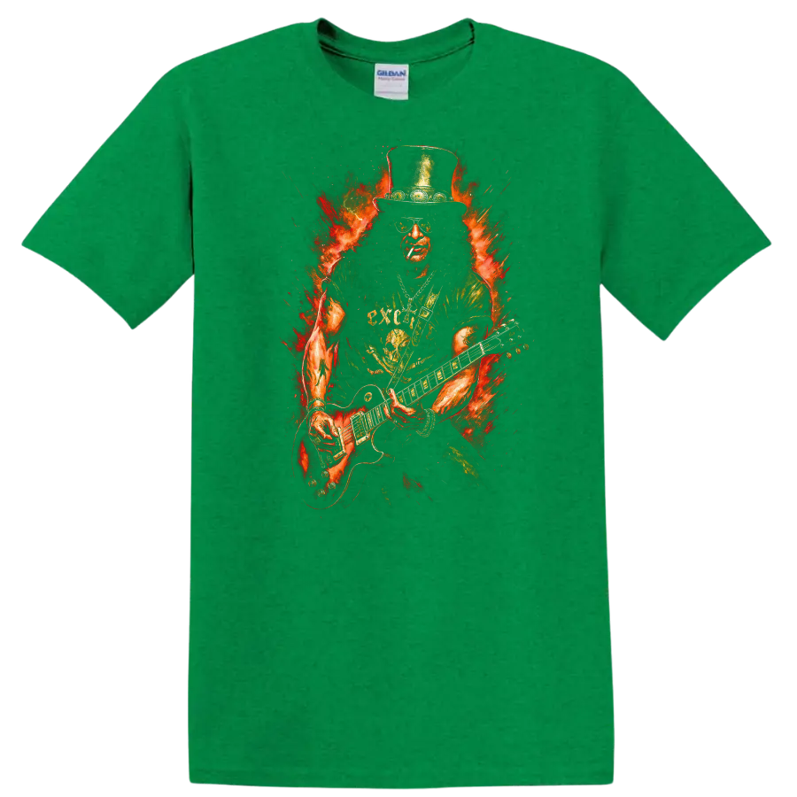 Retro Rock Heavy Metal Guitar Legend T Shirt for Music Fans - Antic Irish Green