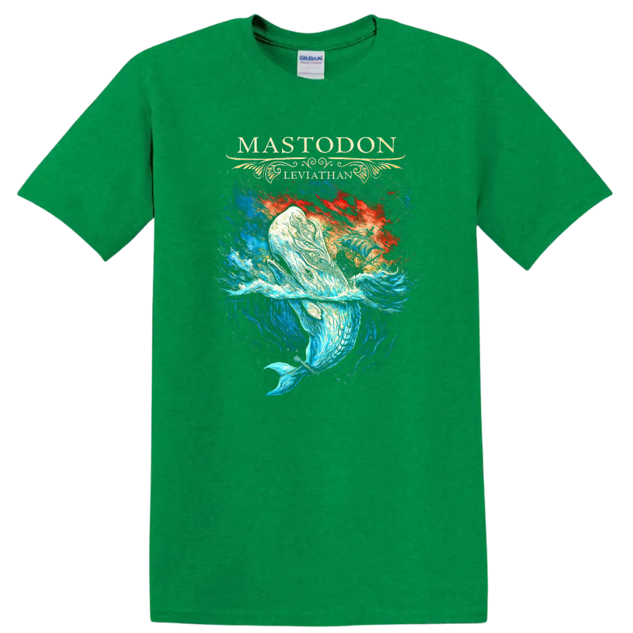 Mastodon Leviathan Retro Heavy Metal Album Art T Shirt - Antic Irish Green