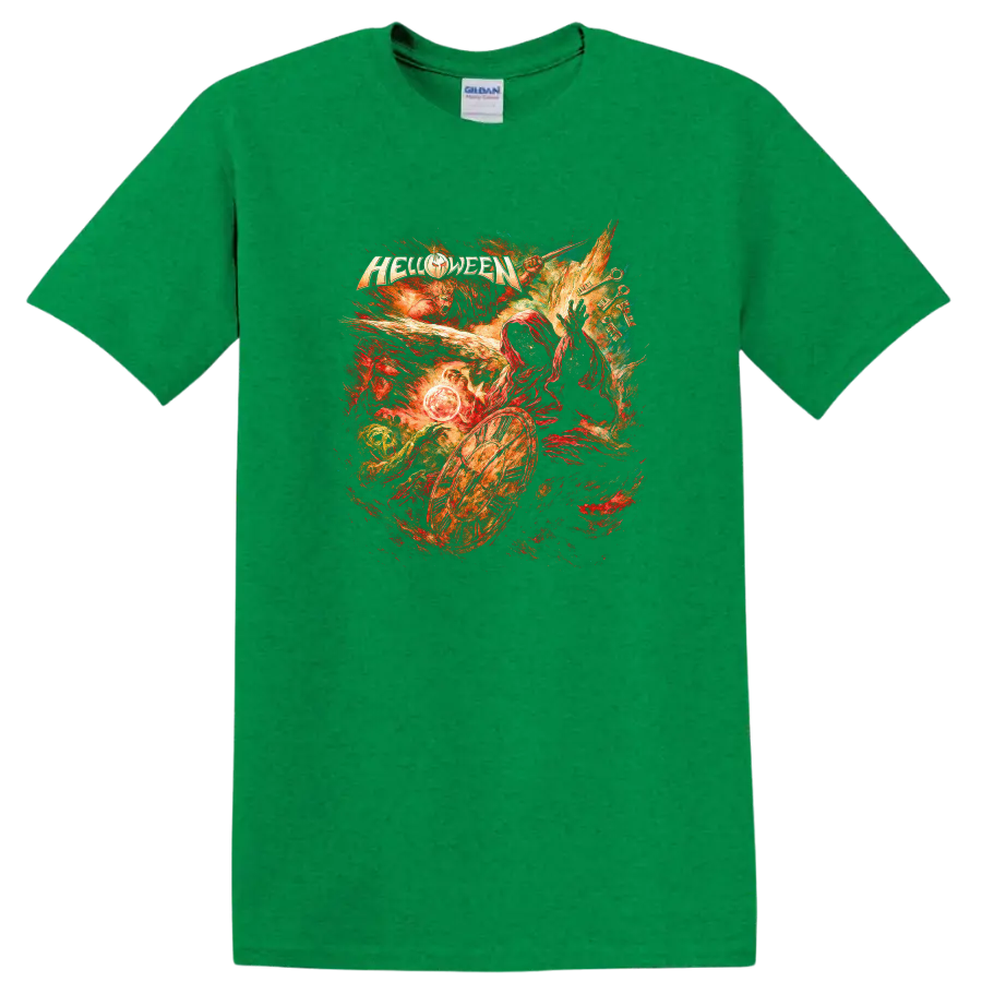 Retro Heavy Metal Helloween Album Cover Legend T Shirt for Rock Fans - Antic Irish Green