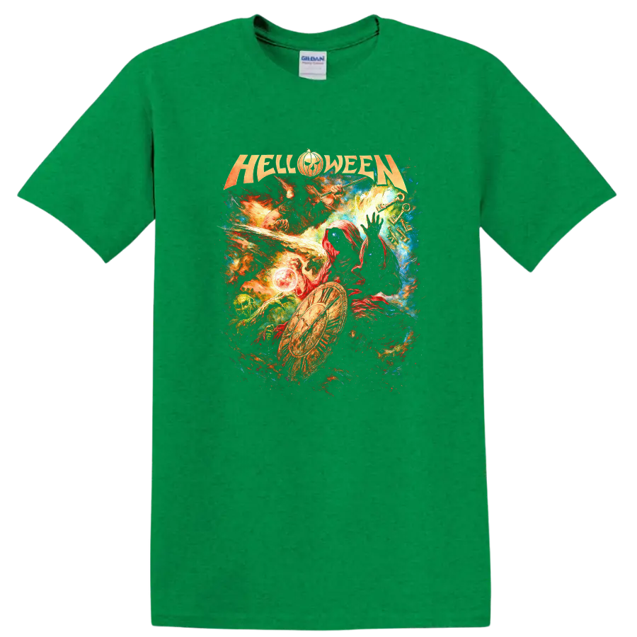 Halloween Heavy Metal Retro Rock Album Cover Style T Shirt - Antic Irish Green