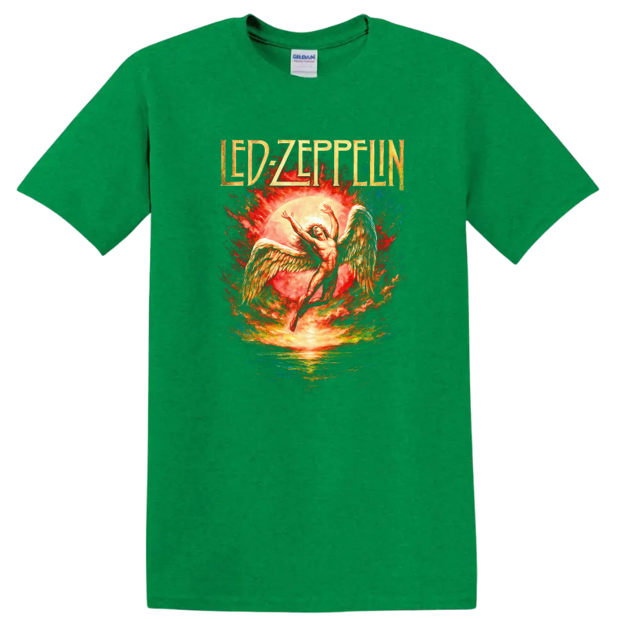 Led Zeppelin Retro Heavy Metal Album Cover Legend Style T Shirt - Antic Irish Green