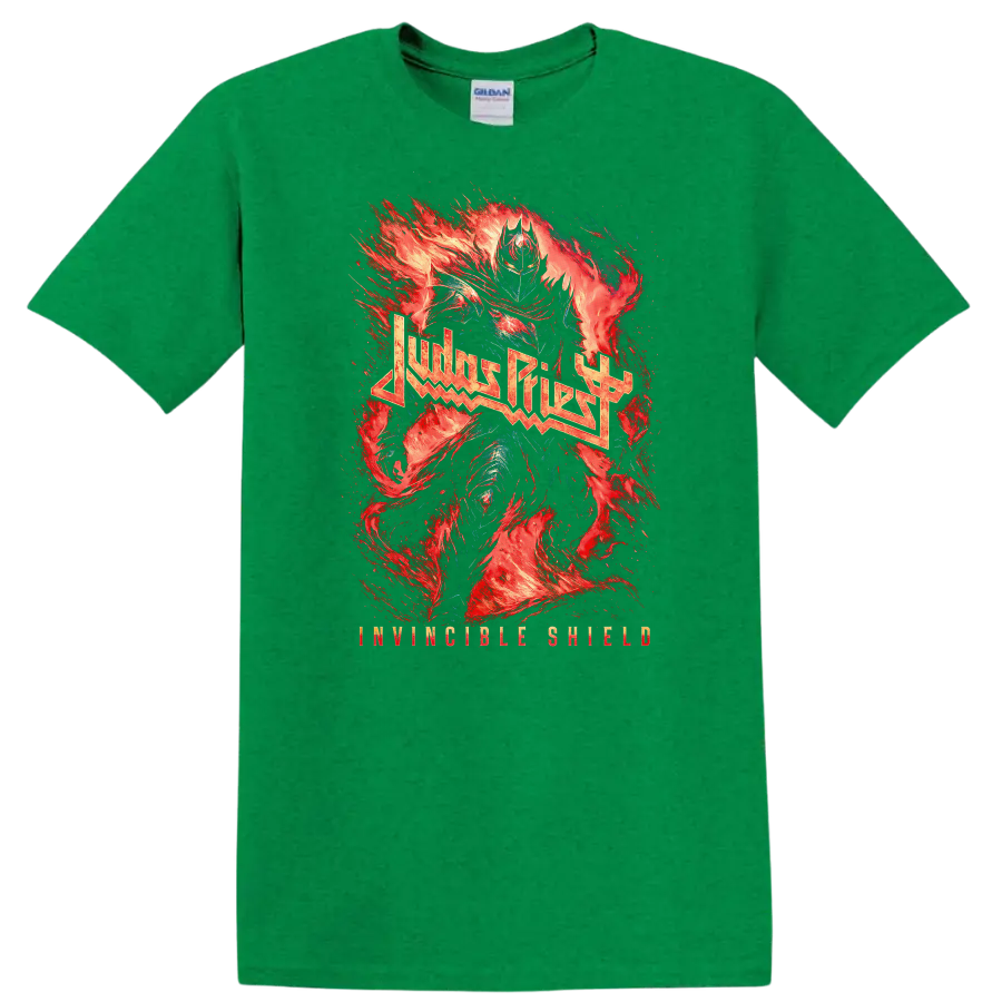 Judas Priest Heavy Metal Flame Art T Shirt Retro Rock Band Tribute - Antic Irish Green