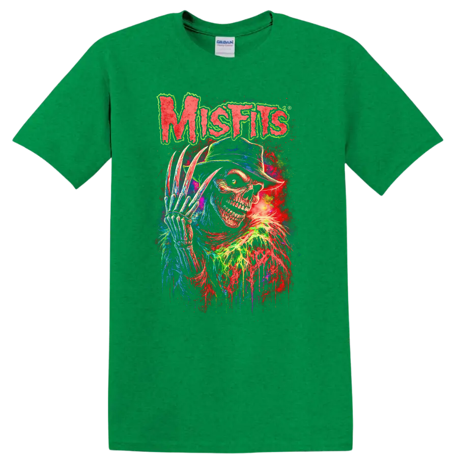 Misfits Neon Horror Skull Retro Rock Heavy Metal T Shirt - Antic Irish Green