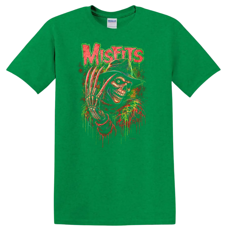 Misfits Retro Heavy Metal Skull T Shirt Neon Album Cover Legend - Antic Irish Green
