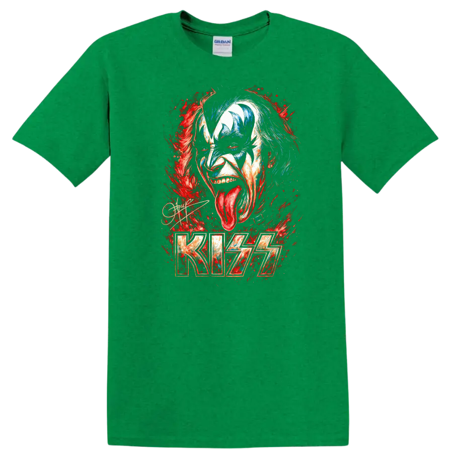 KISS Retro Rock Heavy Metal Face Paint Album Style T Shirt - Antic Irish Green