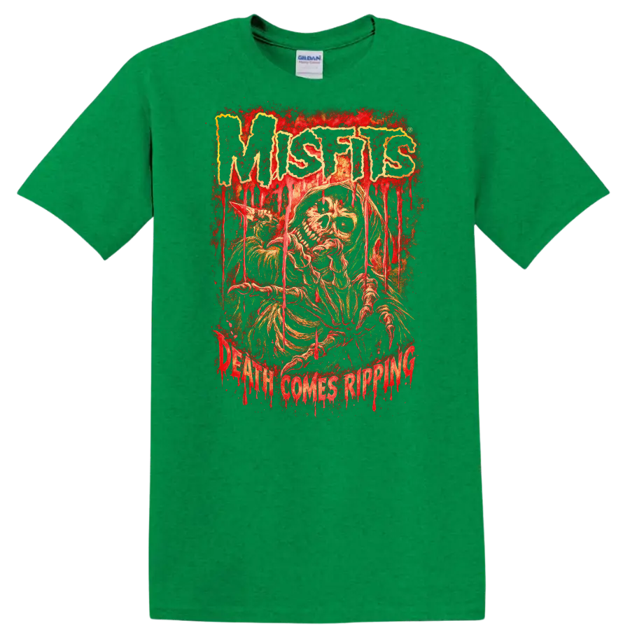 Misfits Horror Skull Heavy Metal Retro Rock T Shirt - Antic Irish Green