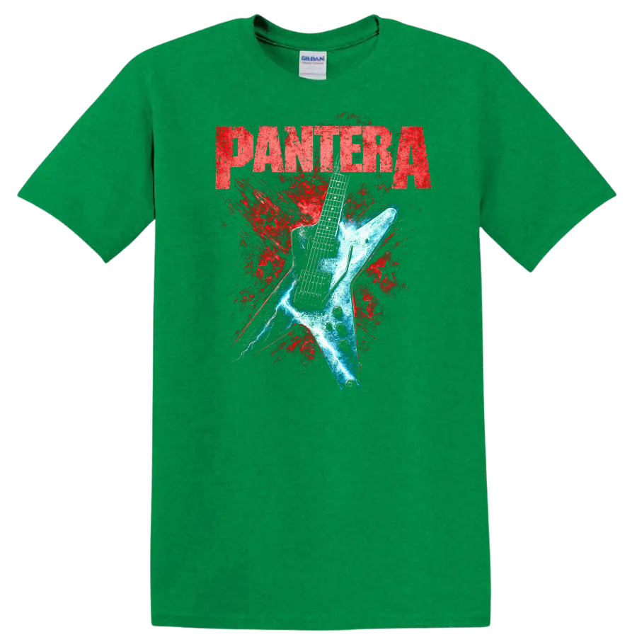 Pantera Retro Heavy Metal Guitar Splash T Shirt - Antic Irish Green