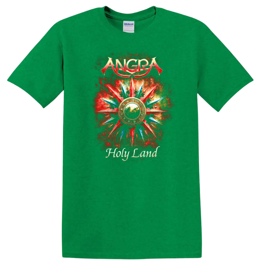 ANGRA Holy Land Retro Heavy Metal Album Art T Shirt - Antic Irish Green