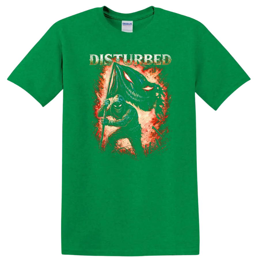 Disturbed Heavy Metal Album Cover Legend Style T Shirt - Antic Irish Green