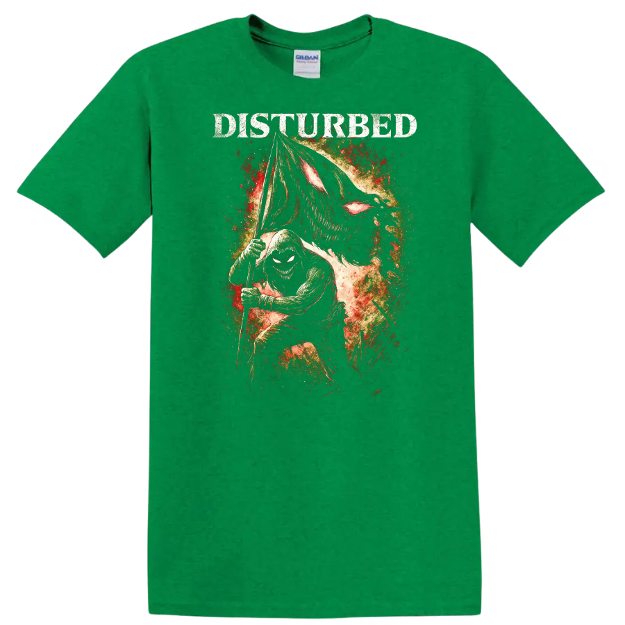 Disturbed Heavy Metal Album Style Skull Reaper Graphic T Shirt - Antic Irish Green