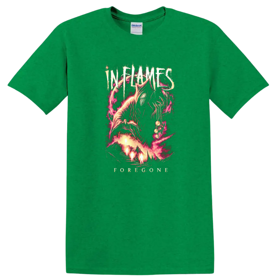 INFAMOUS Forever Retro Heavy Metal Album Art T Shirt - Antic Irish Green