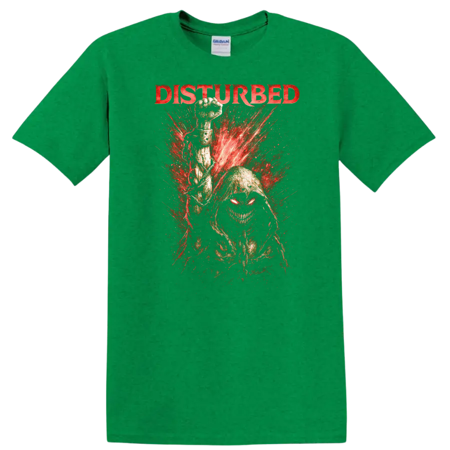 Disturbed Heavy Metal Band Style Graphic T Shirt Retro Rock Legend - Antic Irish Green